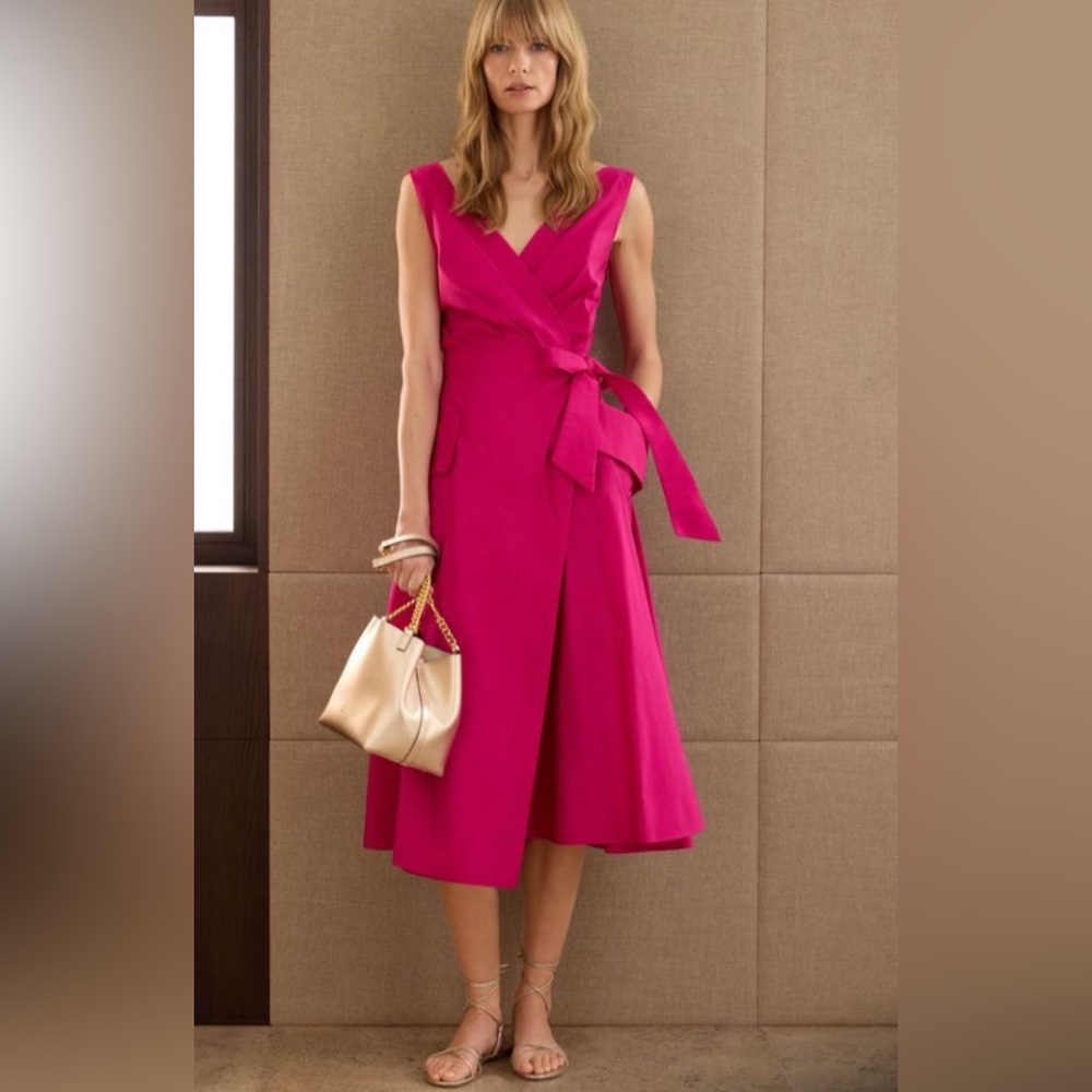 Carolina Herrera New with tags Bright Fuchsia Wrap Midi Dress with Tie Waist